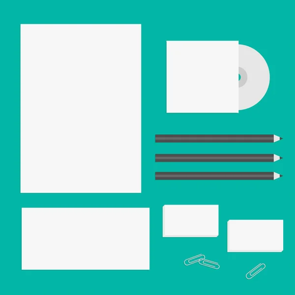 Leeg, brief, potlood, envelop, cd, visitekaartje — Stockvector