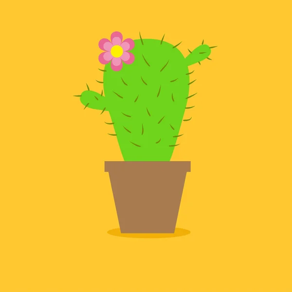 Cute kartun kaktus bunga dalam panci - Stok Vektor