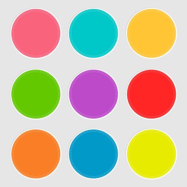 kesik çizgi düz tasarım stili ile set yuvarlak etiket etiket