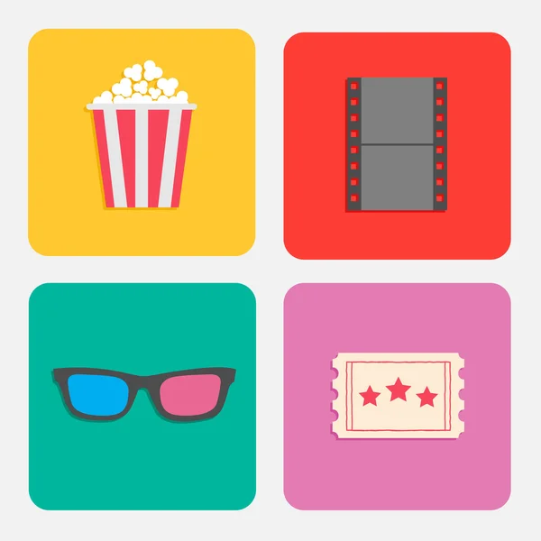 Okulary 3D, bilet, popcorn, film. — Wektor stockowy