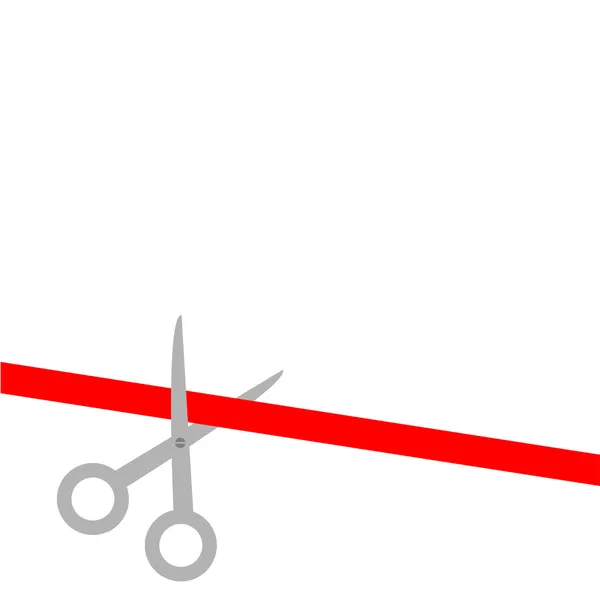 Ciseaux coupés ruban rouge droit sur la gauche — Image vectorielle