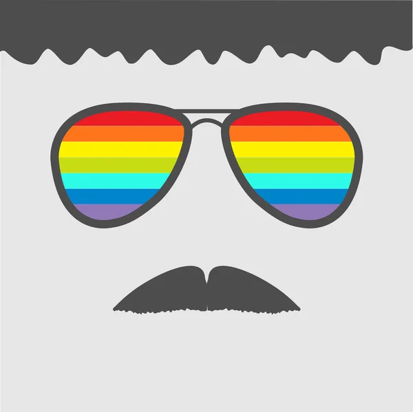 Glasses with rainbow lenses mustaches and hair — Stock Vector