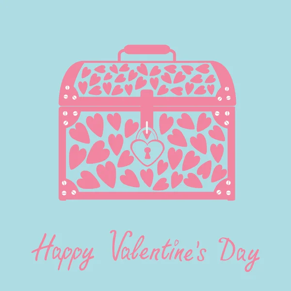 Chest with hearts. Happy Valentines Day card. Blue and pink. — Stock Vector