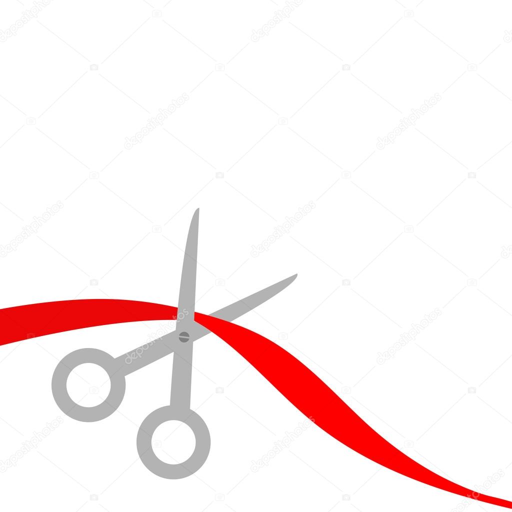 Scissors cut red ribbon on the left