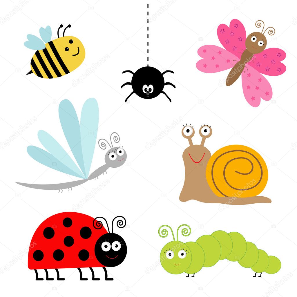 Cute cartoon insect set.