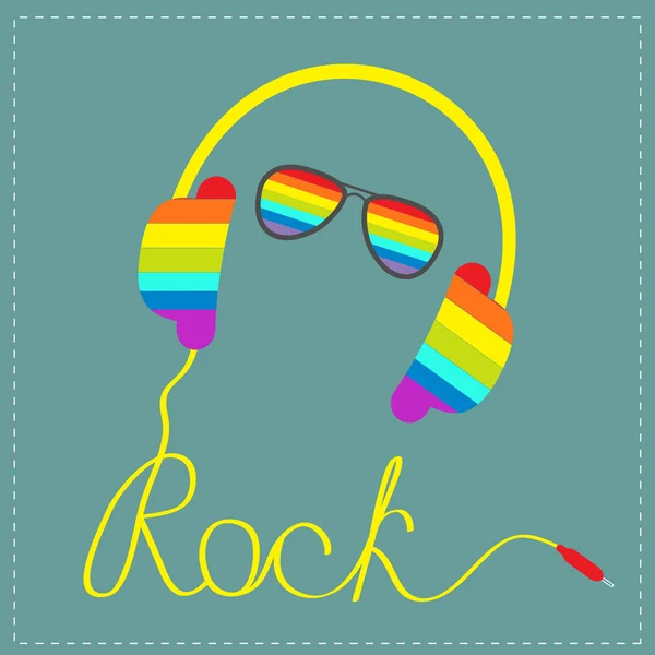 Auriculares arco iris con palabra rock — Vector de stock