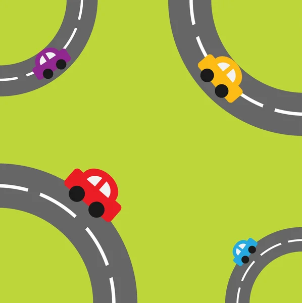 Silnice v rozích a kreslená auta — Stockový vektor