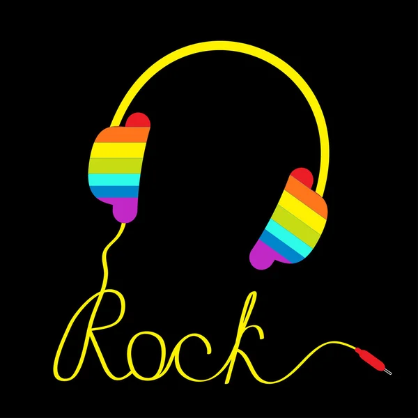 Headphone pelangi dengan kata rock - Stok Vektor