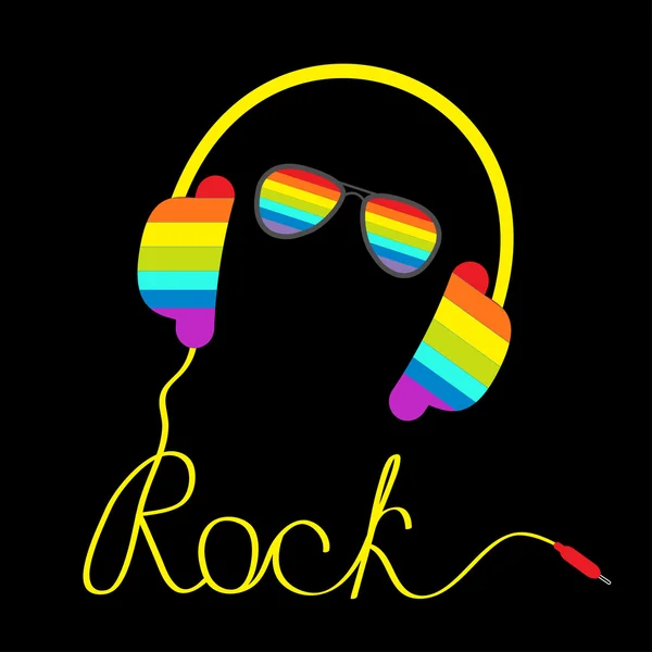 Auriculares arco iris con palabra rock — Vector de stock