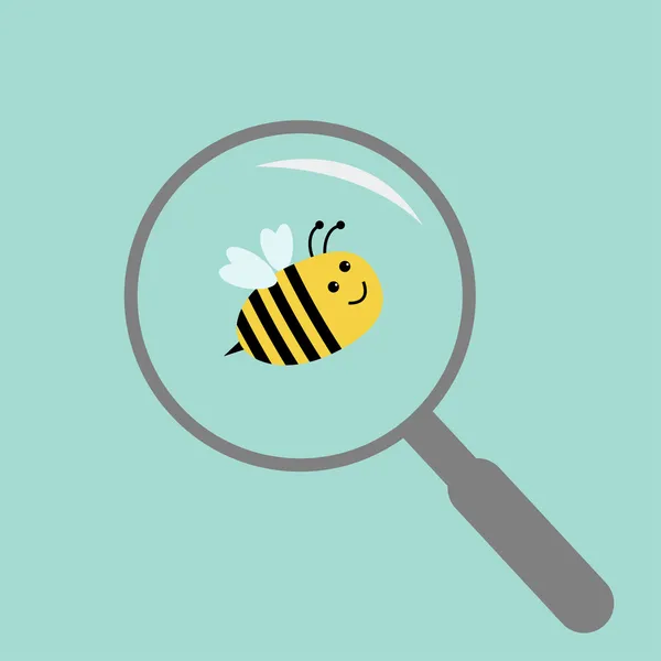Mehiläinen suurennuslasin alla zoom-objektiivi — vektorikuva
