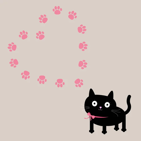 Kočka a tlapa tisk srdce frame šablona — Stockový vektor
