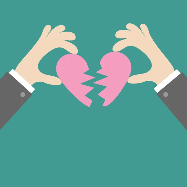 Händer som håller rosa brustet hjärta — Stock vektor