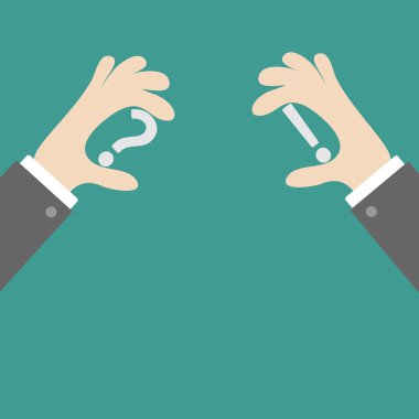 soru, ünlem işareti tutan işadamı