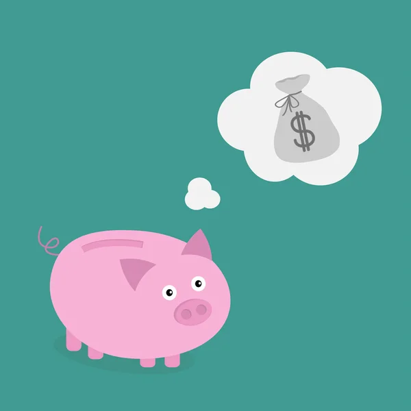 Piggy bank denk zeepbel. — Stockvector