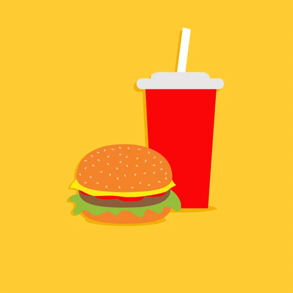 Hamburger en frisdrank met stro — Stockvector