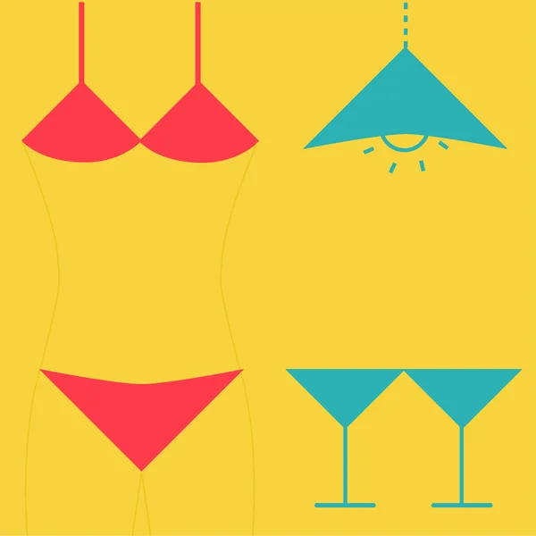 Maillot de bain martini lunettes et lampe . — Image vectorielle