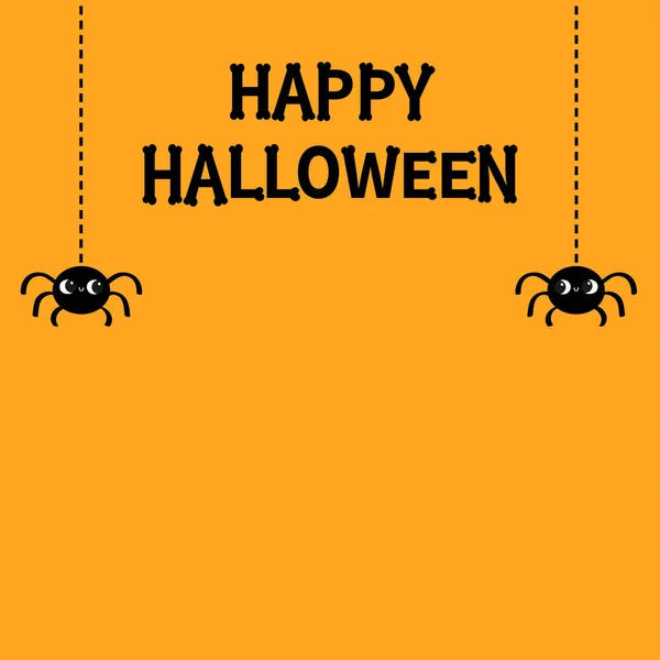 Dos Arañas Colgantes Telaraña Línea Tablero Feliz Halloween Fuente Texto — Vector de stock