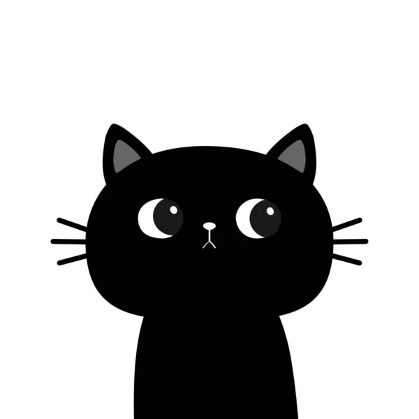 Black Cat Kitten Head Face Looks Sideways Cute Cartoon Character — Stock Vector