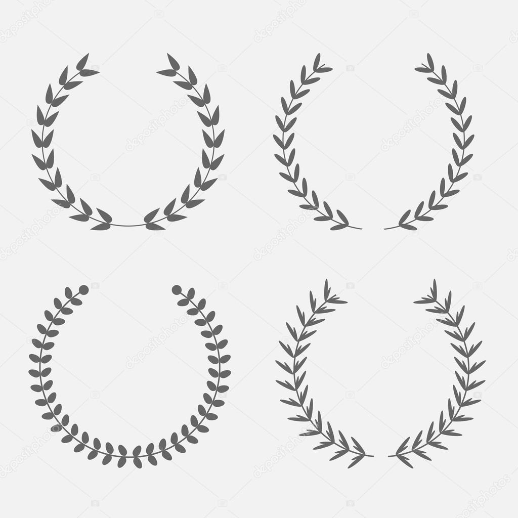 Set of silhouette round laurel foliate wheat wreaths. Award concept. Flat design. Vector illustration