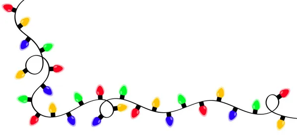 Luci Natale Accese Angolo Delle Decorazioni Luce Fata Stringa Colorata — Vettoriale Stock