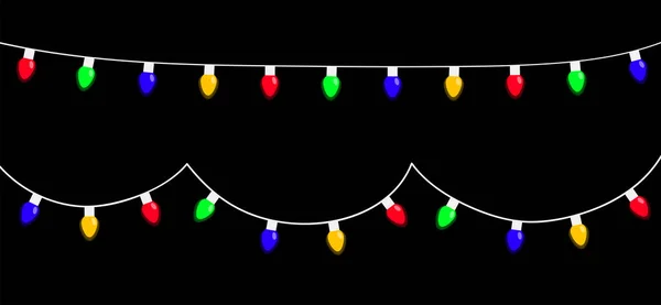Karácsonyi Lámpa Beállítva Színes Húrtündér Fény Rajzfilm Ünnep Ünnepi Karácsonyi — Stock Vector