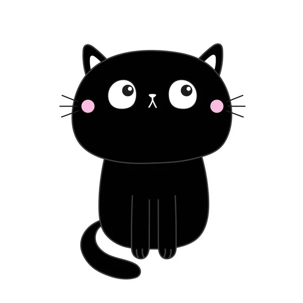 かわいい黒猫の子猫が見上げます 漫画のカワイイキャラクター ペットの赤ちゃんのコレクション 面白い顔 ハロウィン グリーティングカード フラットデザイン 隔離されてる 白地だ ベクターイラスト — ストックベクタ