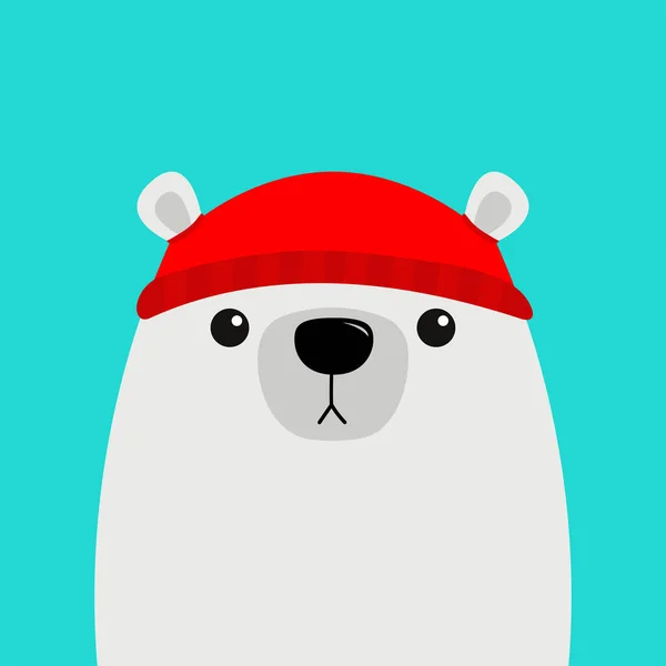 White Polar Bear Head Face Red Hat Merry Christmas Happy — Stock Vector