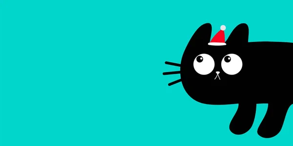 Black Cat Kitten Peeking Corner Red Santa Claus Hat Merry — Stock Vector