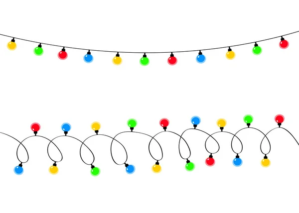 Julelys Tændt Farverig Streng Lys Lyspære Glødende Krans Linje Ferie – Stock-vektor
