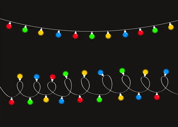 Luci Natale Accese Luce Fata Stringa Colorata Lampadina Linea Ghirlanda — Vettoriale Stock