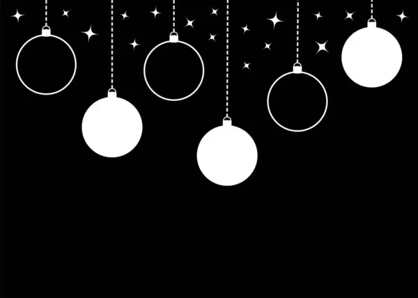 挂着快乐圣诞球 六轮铝制玩具 星光闪耀 闪闪发光的星光 新年快乐标志 平面设计 黑色背景 孤立无援B — 图库矢量图片