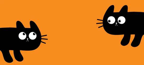 Кот Подглядывает Угол Счастливого Хэллоуина Симпатичный Мультфильм Два Черных Котенка — стоковый вектор