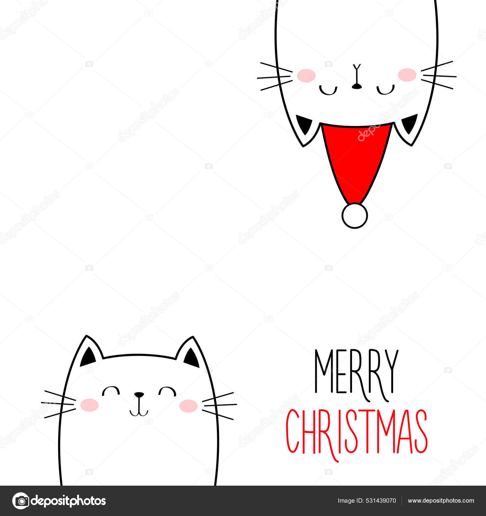 Cute Cat Icon. Face in Red Santa Hat. Merry Christmas. Funny
