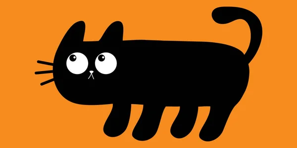 Leuke Lange Kat Kawaii Cartoon Baby Huisdier Fijne Halloween Zwart — Stockvector