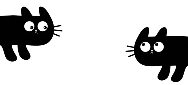 Kot Podglądający Rogiem Słodki Zwierzak Kreskówki Kawaii Dwie Czarne Głowy — Wektor stockowy