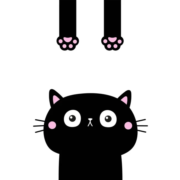 Leuke Kat Gezicht Silhouet Lichaamspoot Afdrukken Staart Schattig Kawaii Dier — Stockvector