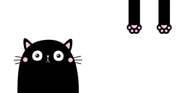Черная Кошка Забавный Силуэт Головы Отпечаток Лапы Хвост Кавайское Животное — стоковый вектор