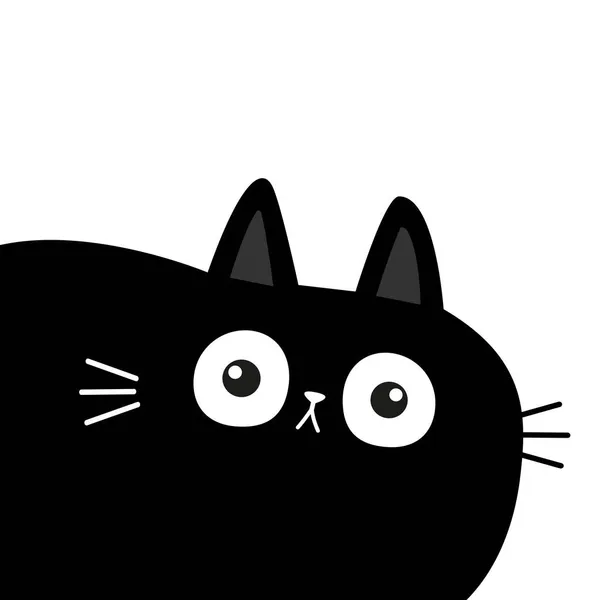 Gato Negro Cara Gato Cabeza Cuerpo Esquina Izquierda Lindo Personaje — Vector de stock