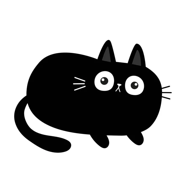 Schwarze Katzenkätzchen Gesicht Kopf Körper Dicke Kätzchen Nette Zeichentrickfigur Kawaii — Stockvektor
