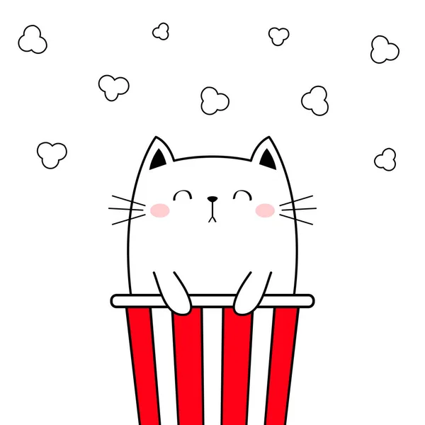 Katze Popcornbox Kätzchen Und Film Popcorn Knallen Nette Karikatur Kawaii — Stockvektor