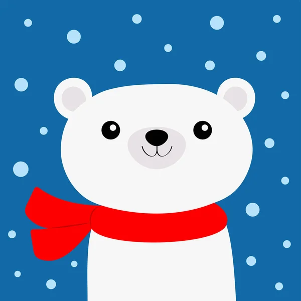 Polar Bianco Orso Volto Cucciolo Sciarpa Rossa Carino Cartone Animato — Vettoriale Stock