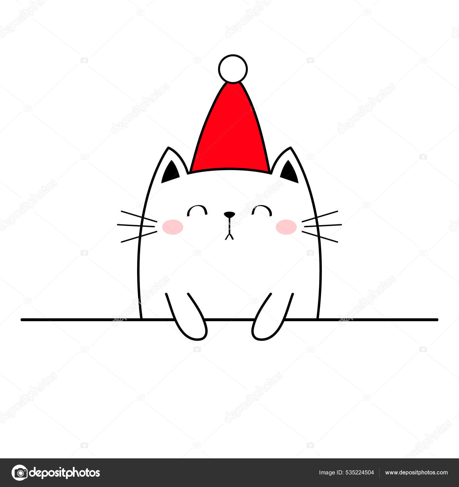 Desenhos animados de Natal de gato kawaii imagem vetorial de