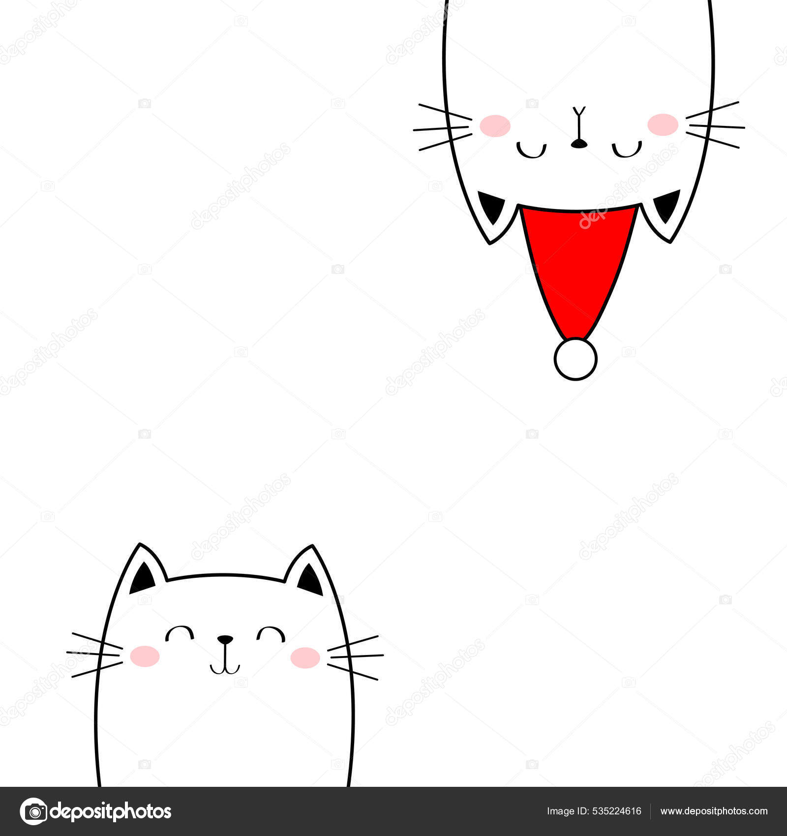 Desenho De Natal Do Gato Kawaii Ilustração do Vetor - Ilustração