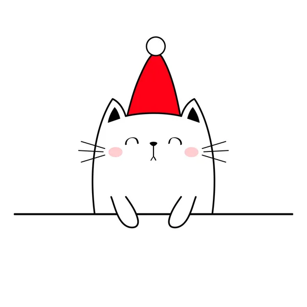 Lindo Gato Sosteniendo Patas Sombrero Rojo Santa Feliz Navidad Feliz — Vector de stock