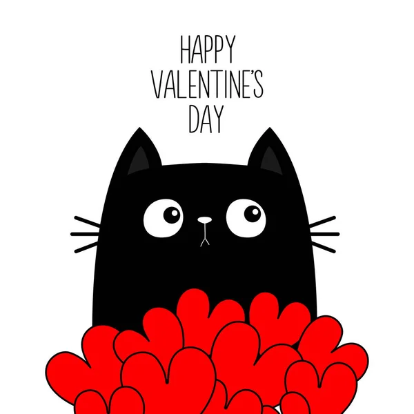 Buon San Valentino Gattino Gatto Gattino Tenendo Rosso Cuore Set — Vettoriale Stock