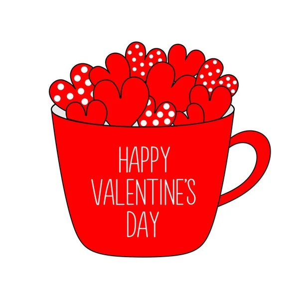 Feliz Día San Valentín Taza Roja Llena Corazón Encanta Taza — Vector de stock