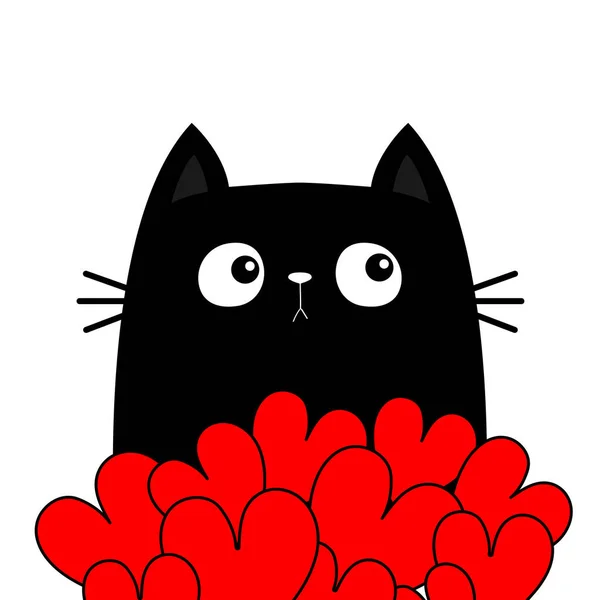 Kattenpoesje Met Rood Hart Boeket Fijne Valentijnsdag Leuke Cartoon Kawaii — Stockvector