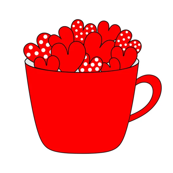 Copo Vermelho Caneca Cheia Coração Definido Adoro Xícara Chá Com — Vetor de Stock