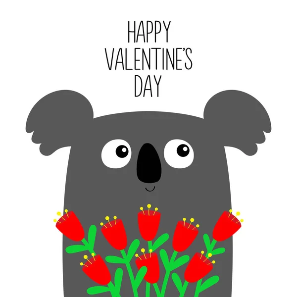 Šťastného Valentýna Koala Drží Kytici Červeného Tulipánu Roztomilá Kawaiská Kreslená — Stockový vektor