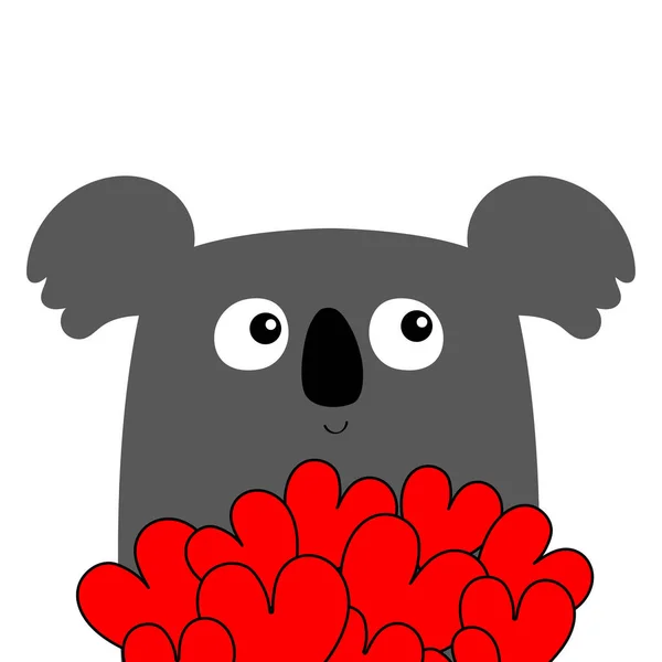 Koala Sosteniendo Ramo Corazón Rojo Lindo Personaje Dibujos Animados Kawaii — Archivo Imágenes Vectoriales
